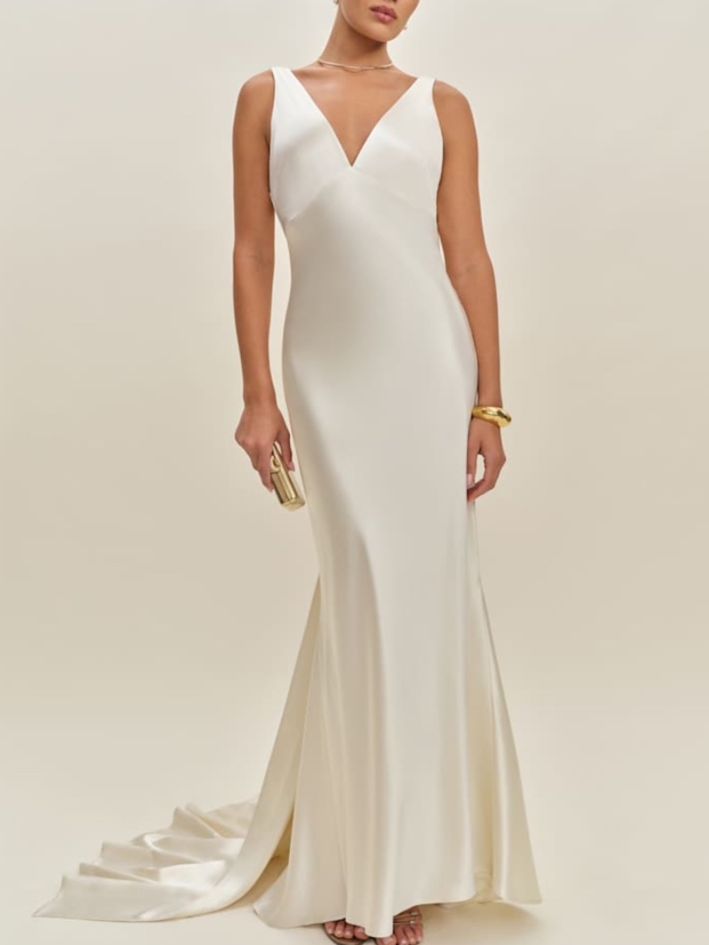 Reformation Margot Wedding Dress Gown Silk Satin Ivory Mermaid Train With Tags 4